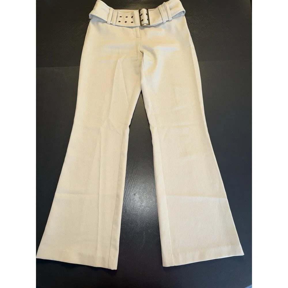 2000s Belted Low Rise Flare Tan Trousers Vintage Size 9 Office Siren Y2K Retro - Picture 2 of 10
